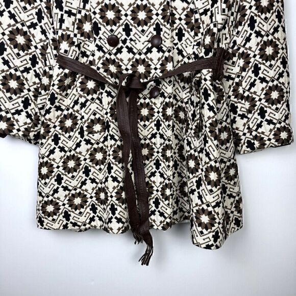 Vintage Rare 60s Lilli Ann Geometric Tapestry Leather Trim Swing Coat, Sz S - Picture 5 of 16